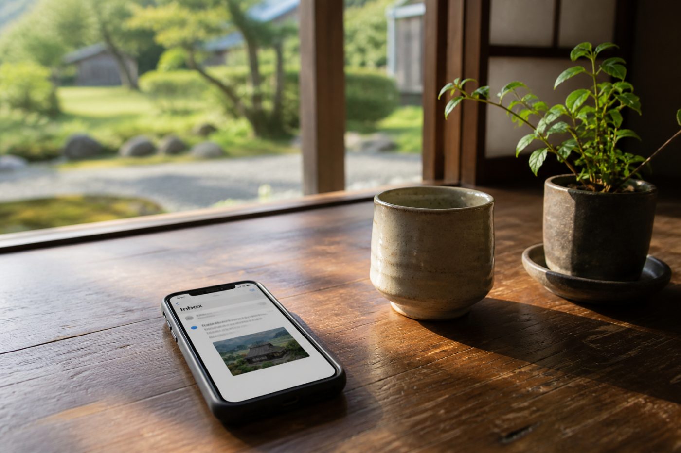 A phone on a kitchen table with a new listing email